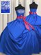 Free and Easy Sleeveless Taffeta Floor Length Lace Up 15 Quinceanera Dress in Blue with Beading and Bowknot