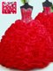 Noble Red Sleeveless Beading and Pick Ups Lace Up Sweet 16 Dress