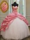 Amazing Floor Length Pink And White Quince Ball Gowns Taffeta and Tulle Sleeveless Beading and Pick Ups and Hand Made Flower
