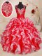 Vintage Straps Floor Length Ball Gowns Sleeveless White and Red Ball Gown Prom Dress Lace Up