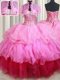 Beautiful Sequins Rose Pink Sleeveless Organza Lace Up Quinceanera Gowns for Military Ball and Sweet 16 and Quinceanera