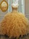 Low Price Gold Sleeveless Floor Length Beading and Ruffles Zipper Quinceanera Dress