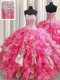 Chic Floor Length Hot Pink Quinceanera Dresses Organza Sleeveless Beading and Ruffles and Sequins