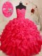 Sweet Sweetheart Sleeveless Sweet 16 Dresses Floor Length Beading and Ruffles Coral Red Organza