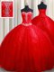 Ball Gowns Vestidos de Quinceanera Red Sweetheart Tulle Sleeveless Lace Up