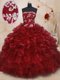 Ruffled Strapless Sleeveless Lace Up Quinceanera Dress Burgundy Organza