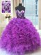 Beading and Ruffles Quince Ball Gowns Eggplant Purple Lace Up Sleeveless Floor Length