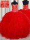 Ideal Red Ball Gowns Tulle Sweetheart Sleeveless Beading and Embroidery Floor Length Lace Up Quinceanera Dress