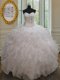 Stunning White Sweetheart Neckline Beading and Ruffles 15th Birthday Dress Sleeveless Lace Up