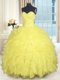 Yellow Ball Gowns Sweetheart Sleeveless Organza Floor Length Lace Up Beading and Ruffles Ball Gown Prom Dress