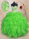 Spectacular Ball Gowns Organza Sweetheart Sleeveless Beading and Ruffles Floor Length Lace Up Ball Gown Prom Dress