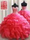 Romantic Coral Red Lace Up Sweetheart Beading and Ruffles Sweet 16 Dresses Organza Sleeveless