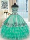 Flirting Organza and Taffeta Sweetheart Sleeveless Lace Up Embroidery and Ruffled Layers Quinceanera Dress in Turquoise