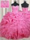 Most Popular Rose Pink Sleeveless Beading and Ruffles and Pick Ups Floor Length Quinceanera Dresses  Most Popular Rose Pink Sleeveless Beading and Ruffles and Pick Ups Floor Length Quinceanera Dresses