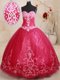 Beading and Appliques and Embroidery Sweet 16 Dress Coral Red Lace Up Sleeveless Floor Length