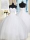 Pretty Sleeveless Tulle Floor Length Lace Up Vestidos de Quinceanera in White with Beading