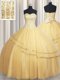 Graceful Sequins Ball Gowns 15th Birthday Dress Gold Sweetheart Tulle Sleeveless Floor Length Lace Up