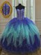 Hot Selling Sweetheart Sleeveless Lace Up Sweet 16 Dress Royal Blue and Aqua Blue Tulle