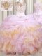 Attractive Organza Scoop Sleeveless Court Train Lace Up Beading and Ruffles and Pick Ups Sweet 16 Dress in Pink  Attractive Organza Scoop Sleeveless Court Train Lace Up Beading and Ruffles and Pick Ups Sweet 16 Dress in Pink