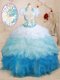 High Class Multi-color Organza Lace Up 15 Quinceanera Dress Sleeveless With Brush Train Beading and Appliques and Ruffles