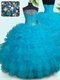 Baby Blue Organza Zipper Quince Ball Gowns Sleeveless Floor Length Beading