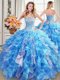 Most Popular Baby Blue Sweetheart Lace Up Beading and Ruffles and Sequins Sweet 16 Dresses Sleeveless