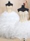 Pretty Three Piece Sweetheart Sleeveless Lace Up Ball Gown Prom Dress White Organza