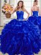 Adorable Royal Blue Sleeveless Floor Length Beading and Ruffles Lace Up Quinceanera Dresses