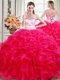 On Sale Straps Sleeveless Lace Up Vestidos de Quinceanera Hot Pink Organza