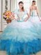 Sexy Beading and Appliques and Ruffles Vestidos de Quinceanera Multi-color Lace Up Sleeveless With Brush Train