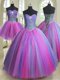 Comfortable Three Piece Multi-color Tulle Lace Up Quinceanera Dress Sleeveless Floor Length Beading