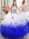 Floor Length Blue And White Quinceanera Dress Sweetheart Sleeveless Lace Up