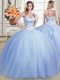 Ball Gowns 15th Birthday Dress Light Blue Sweetheart Tulle Sleeveless Floor Length Lace Up