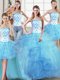 Decent Four Piece Sleeveless Lace Up Floor Length Beading and Appliques and Ruffles Sweet 16 Quinceanera Dress