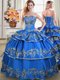 Discount Blue Taffeta Lace Up Sweetheart Sleeveless Floor Length Quinceanera Dresses Beading and Embroidery and Ruffled Layers