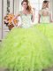 Glamorous Straps Sleeveless Lace Up Quinceanera Gown Yellow Green Organza