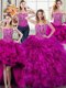 Suitable Four Piece Fuchsia Sweetheart Neckline Beading and Ruffles Sweet 16 Quinceanera Dress Sleeveless Lace Up