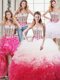 Custom Made Four Piece Ball Gowns Sweet 16 Quinceanera Dress White and Red Sweetheart Organza Sleeveless Floor Length Lace Up