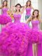 Low Price Four Piece Multi-color Lace Up Sweetheart Beading and Ruffles Sweet 16 Dress Organza Sleeveless