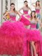 Four Piece Multi-color Strapless Neckline Beading and Ruffles and Ruffled Layers and Sequins Sweet 16 Quinceanera Dress Sleeveless Lace Up
