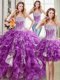 Three Piece Sequins Ball Gowns 15th Birthday Dress Purple Sweetheart Organza Sleeveless Floor Length Lace Up