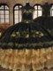Off the Shoulder Ruffled Black Sleeveless Organza and Taffeta Lace Up Quinceanera Gowns for Military Ball and Sweet 16 and Quinceanera