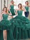 Exceptional Four Piece Dark Green Sweetheart Neckline Beading and Ruffles and Pick Ups Vestidos de Quinceanera Sleeveless Lace Up