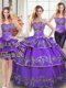 Three Piece Eggplant Purple 15 Quinceanera Dress Military Ball and Sweet 16 and Quinceanera and For with Embroidery and Ruffled Layers Sweetheart Sleeveless Lace Up