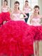 Four Piece Straps Organza Sleeveless Floor Length Quince Ball Gowns and Beading and Ruffles