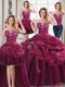 Four Piece Pick Ups Ball Gowns 15 Quinceanera Dress Burgundy Sweetheart Organza Sleeveless Floor Length Lace Up