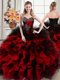Dynamic Black and Red Sleeveless Floor Length Beading and Ruffles and Hand Made Flower Lace Up Quinceanera Gowns