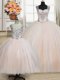 Pink Ball Gowns Straps Sleeveless Tulle Floor Length Zipper Beading 15 Quinceanera Dress