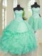 Enchanting Three Piece Turquoise Organza Lace Up Sweetheart Sleeveless Floor Length 15 Quinceanera Dress Beading and Ruffles