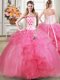 Beading and Appliques and Ruffles Quinceanera Dress Hot Pink Lace Up Sleeveless Floor Length